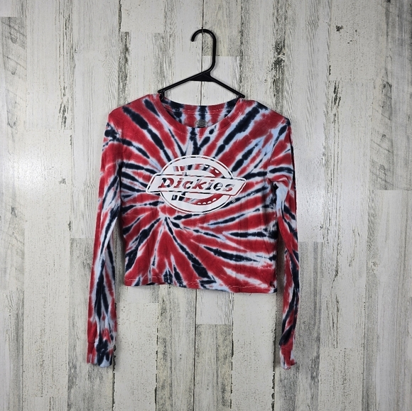 3/$15 dickies red and blue tie dye long sleeve crop top women's size XS - Picture 1 of 7